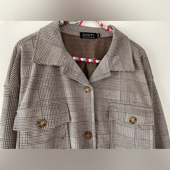 Nwot Guilty Brow Black Herringbone Button Up Shacket Women's XL - Picture 2 of 13